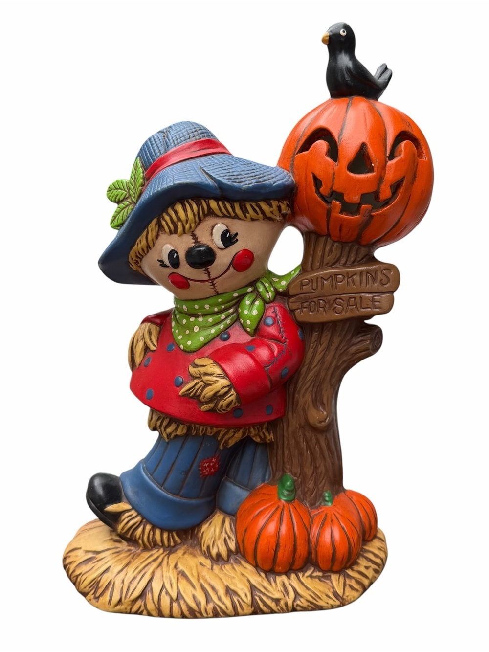 Vintage Glenview Scarecrow Pumpkin Crow Figurine Halloween Fall Decor 13”